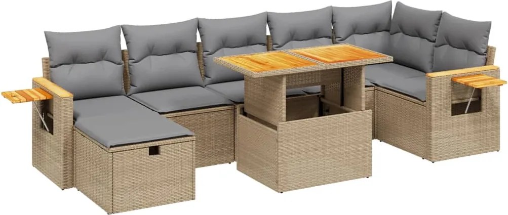 vidaXL Set canapele de grădină, 8 piese, cu perne, bej, poliratan