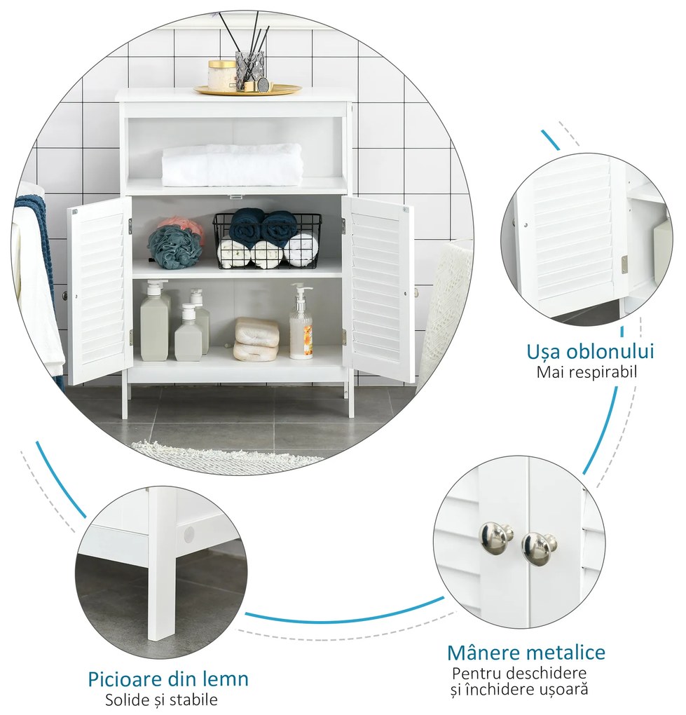 Dulapior pentru baie cu usi cu doua canaturi economie spatiu rezistent la umezeala din MDF alb 60 x 30 x 81.6cm kleankin | Aosom Romania