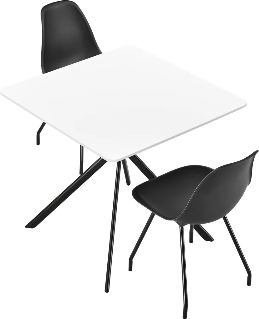 [en.casa]® Set HTAT-9204 masa cu 2 scaune, masa:78 x 78 x 75 cm, scaun: 83 x 46 x 52 cm,MDF/metal/plastic, alb/negru lacuit