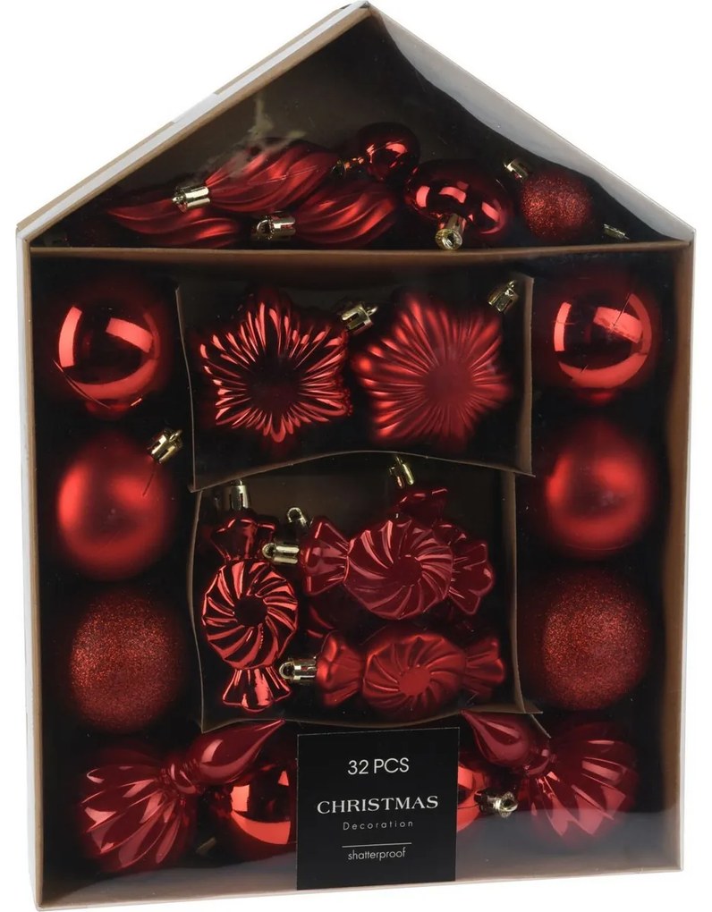 Set de decorațiuni de Crăciun Roșu Festive, 32 buc