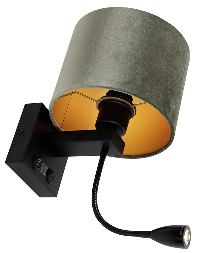 Aplică neagră cu abajur din catifea verde 18cm - Brescia