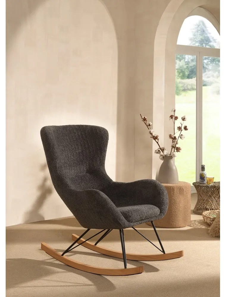 Fotoliu de copii gri balansoar cu tapițerie din stofă bouclé ROCKY – Vipack