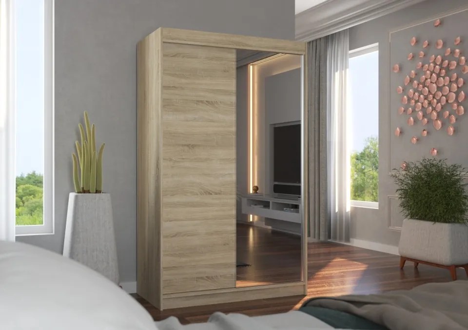 Dulap cu usi glisante si oglinda 120x200 cm, Rewena, ADRK Furniture (Culoare: Casmir)