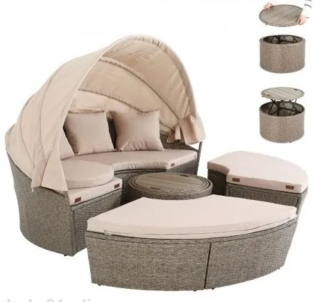 Deuba Sezlong de ratan de gradina LAZY - crem 185 cm