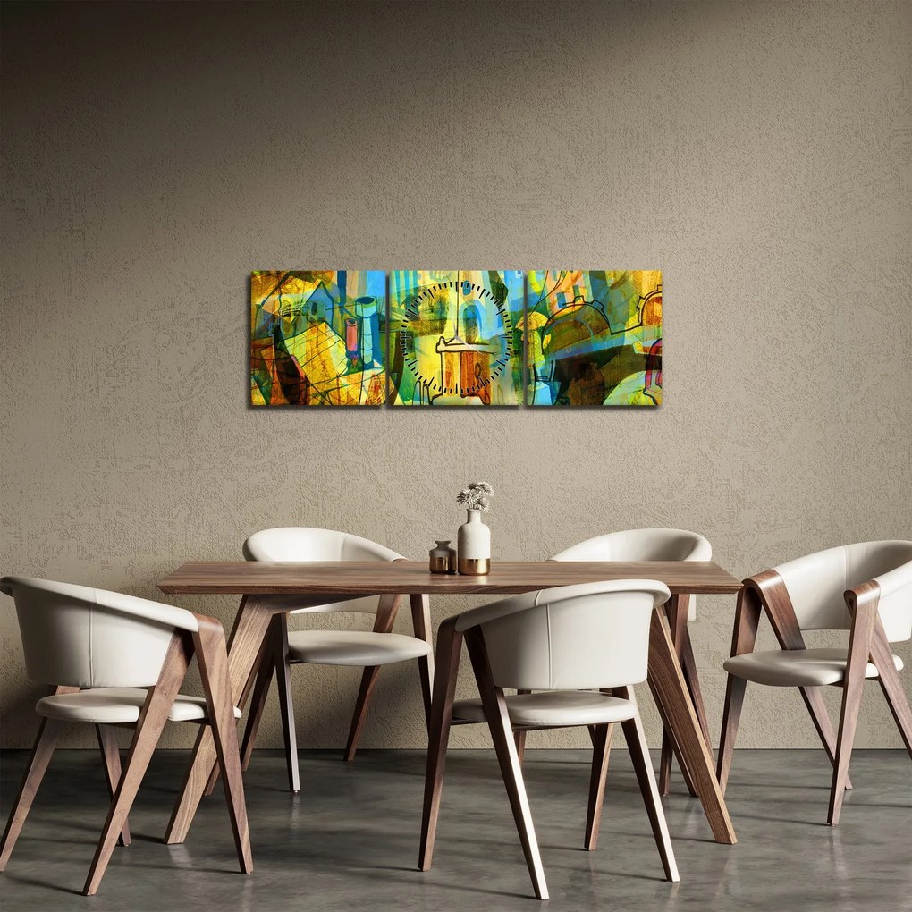 Tablou - Arhitectură, abstractizare cubistă (cu ceas) (90x30 cm)