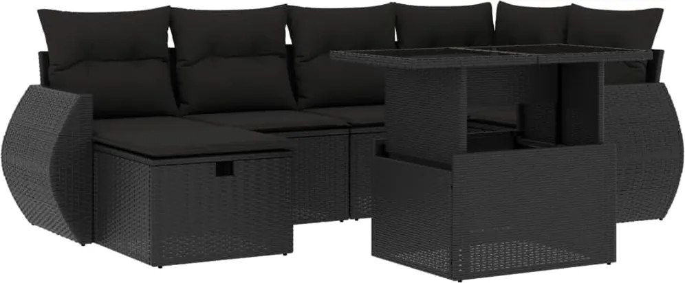vidaXL Set canapele de grădină cu perne, 7 piese, negru, poliratan