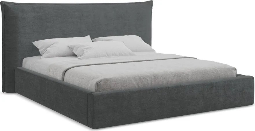 Pat matrimonial gri închis tapițat cu spațiu de depozitare cu somieră 140x200 cm Esala – Makamii