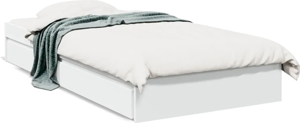 vidaXL Cadru de pat cu sertare, alb, 90x200 cm, lemn prelucrat