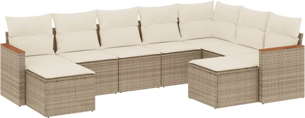 vidaXL Set canapele de grădină, 9 piese, cu perne, bej, poliratan