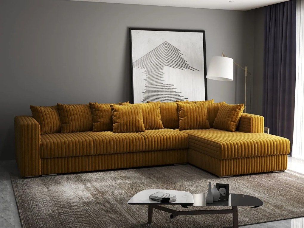 Colțar extensibil dumonde cu ladă de depozitare si sezut confortabil din spuma high-density, Gloria Ambience Mustar II 320x183 cm