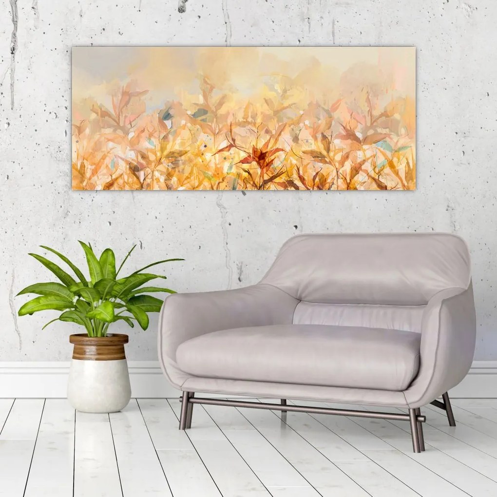 Tablou - Frunze în culori de toamnă, pictură în ulei (120x50 cm)