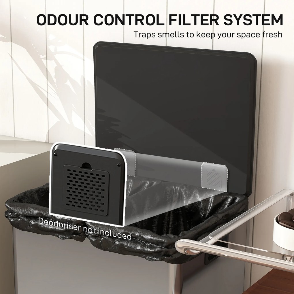 HOMCOM Coș de gunoi dublu cu pedală, 2 găleți de 30L și capac amortizat, gri | Aosom Romania