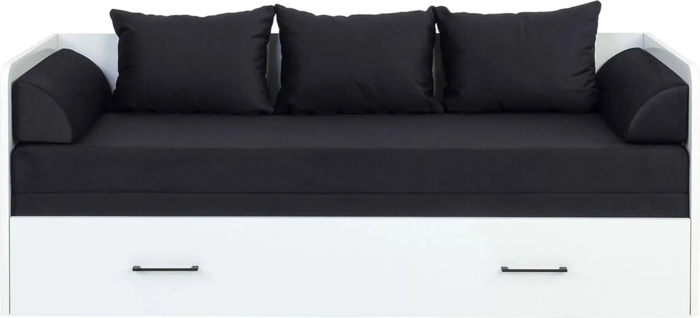 Pat TETRIX 80/160x200, alb/negru, PAL/stofa, cu saltea extensibila si