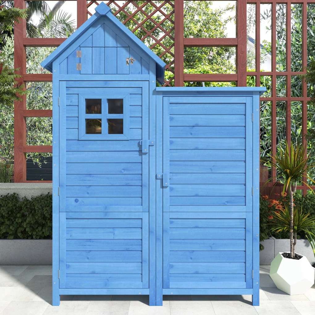 Dulap de grădină cu 2 rafturi, magazie de unelte cu spațiu mare de depozitare, 118 × 54 × 173 cm, Albastru