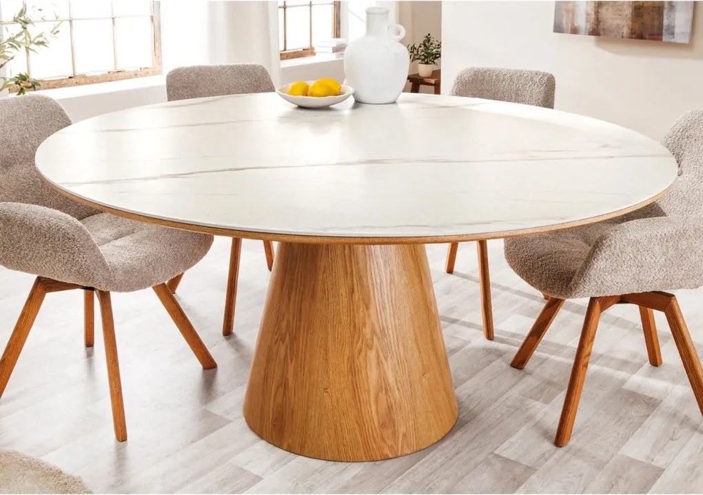 Masa rotunda, Ceramica Alba, Furnir Stejar, UNIQUE 120cm A-45143 VC