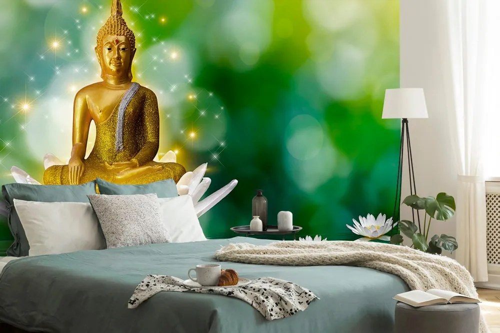Tapet Buddha auriu pe o floare de lotus