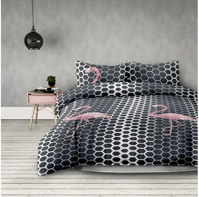 Lenjerie de pat din microfibră AmeliaHome Flamingo Dark, 200 x 220 cm + 80 x 80 cm
