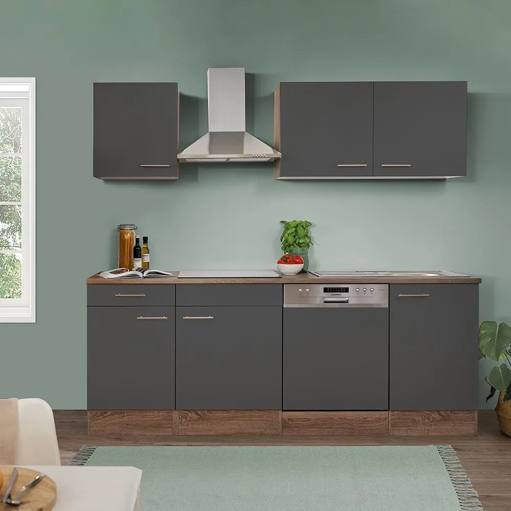 Mobilă de bucătărie Yorki 220, corp din stejar Yorki, cu față antracit satinat