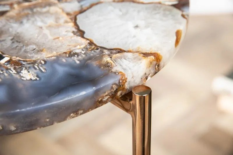 Masuta laterala Noble I 35cm agat albastru/ auriu