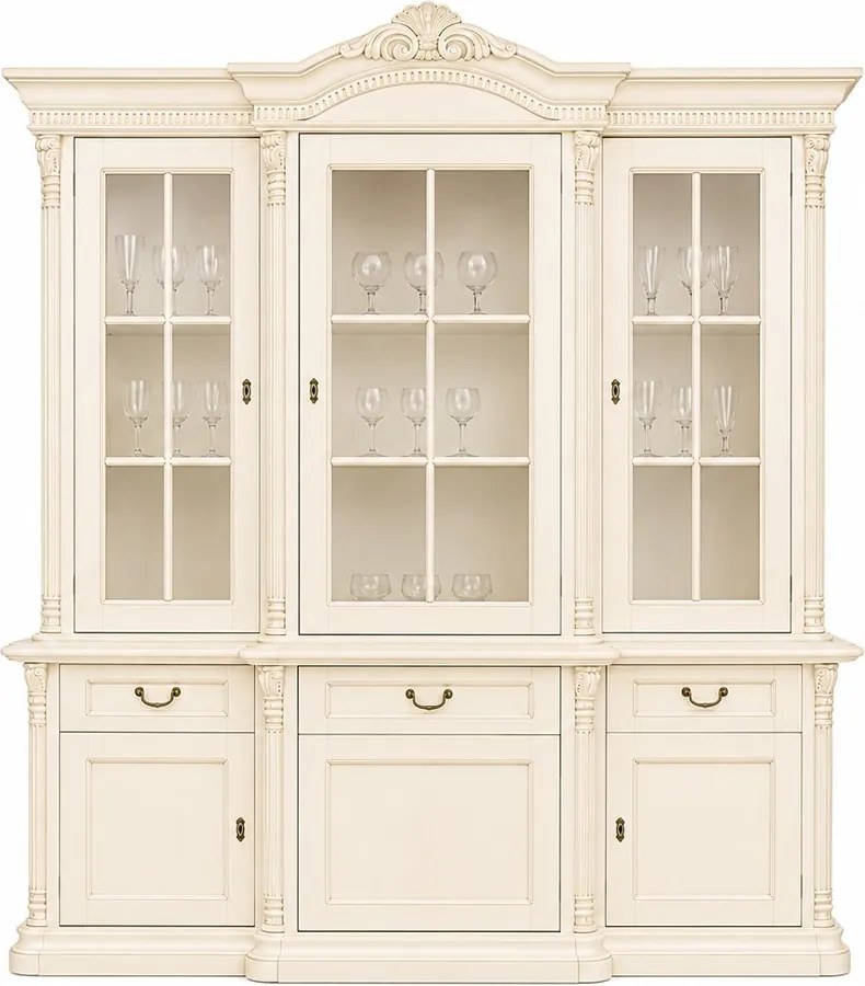 Bufet lemn masiv Briston cu Vitrină 3 Uși Briston, 193,2 × 56,5 × 230 cm