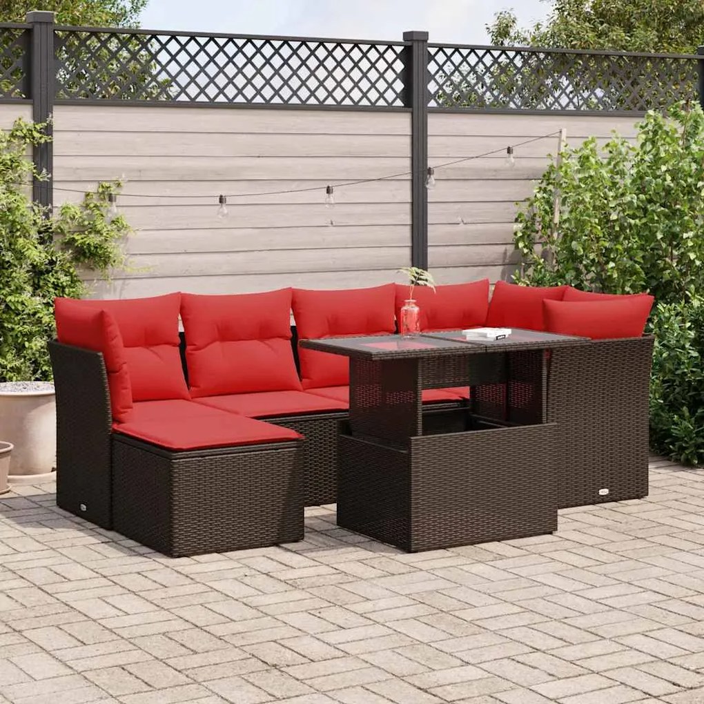 vidaXL Set canapele de grădină cu perne, 7 piese, maro, poliratan