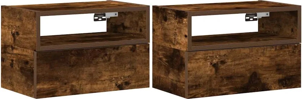 vidaXL Noptiere de perete, 2 buc., stejar fumuriu, 45x26x28,5 cm