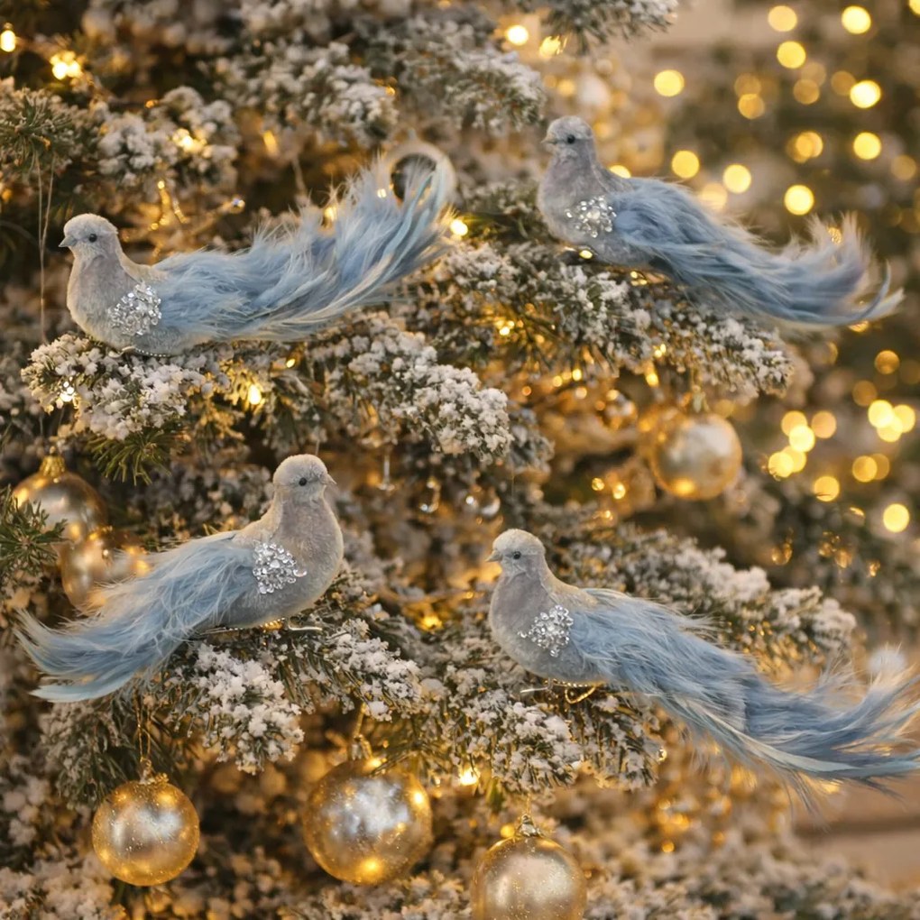 Păun albastru cu clips, 25 x 8 x 6 cm, set 4 buc.