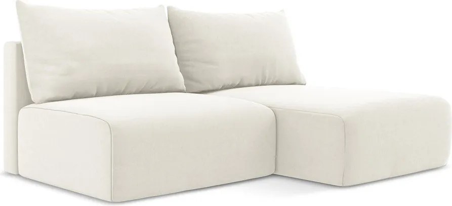 Colțar crem extensibil/cu spațiu de depozitare cu tapițerie din catifea (cu colț pe partea dreaptă/cu șezlong) Kalena – Makamii