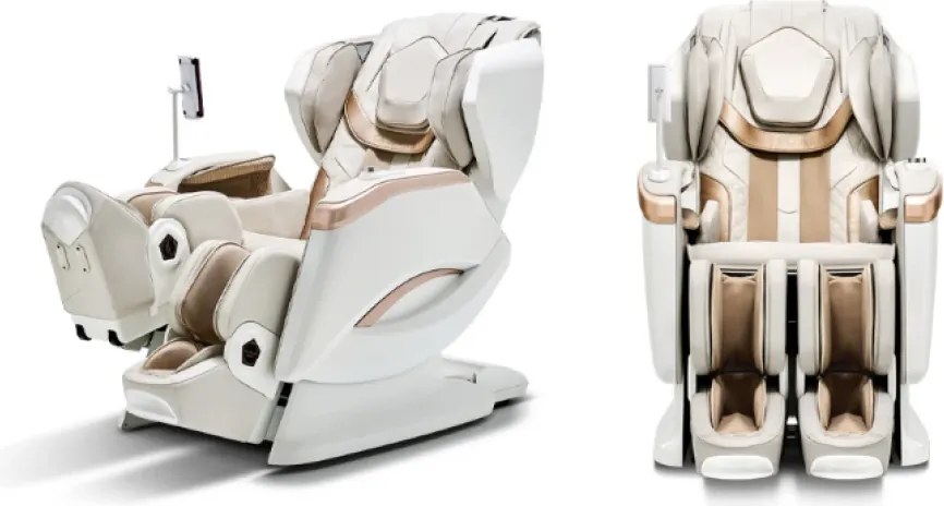 ROVO Luxury 4D - Fotoliu de Masaj Premium 4D, Design Space Walking, Brațe de Masaj Extensibile, Senzori Detectare Obstacole, Încălzire Spate și Gambe, Bluetooth, Bej