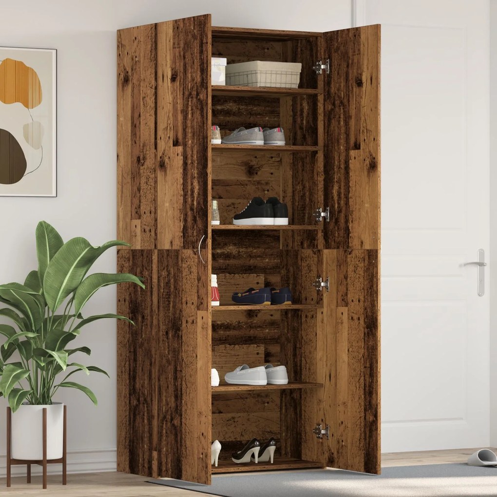 vidaXL Dulap pentru pantofi Lemn vechi 80x35,5x180 cm Lemn recompozit