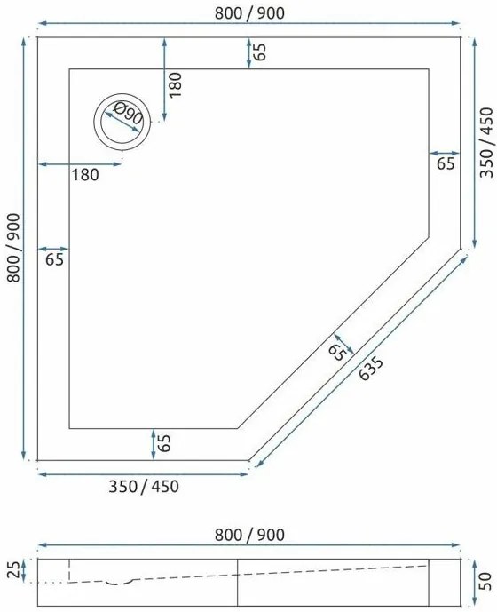 Cabina de dus DIAMOND 90x90 cm cupru periat