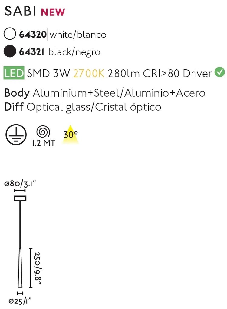 Pendul LED modern design minimalist SABI negru