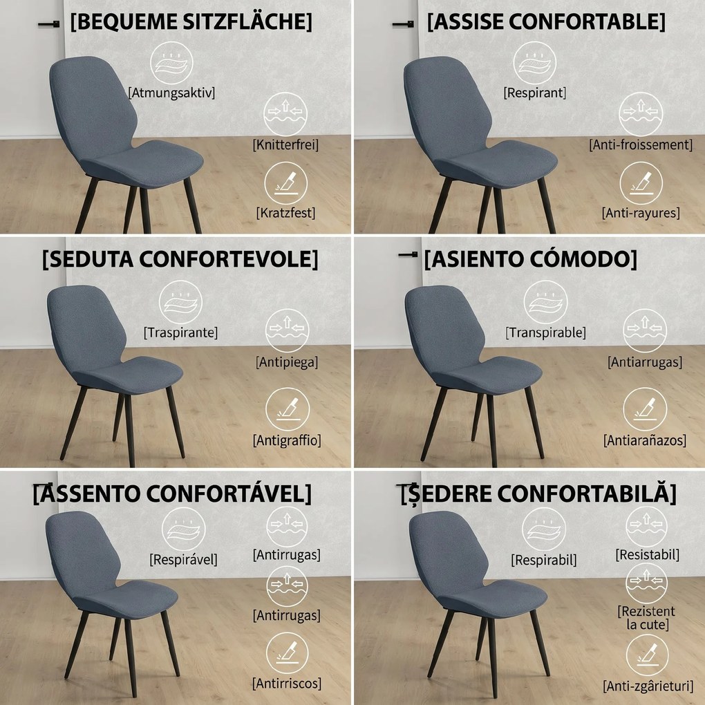 HOMCOM Scaune Tapitate Metalice, Gri Modern | Aosom Romania