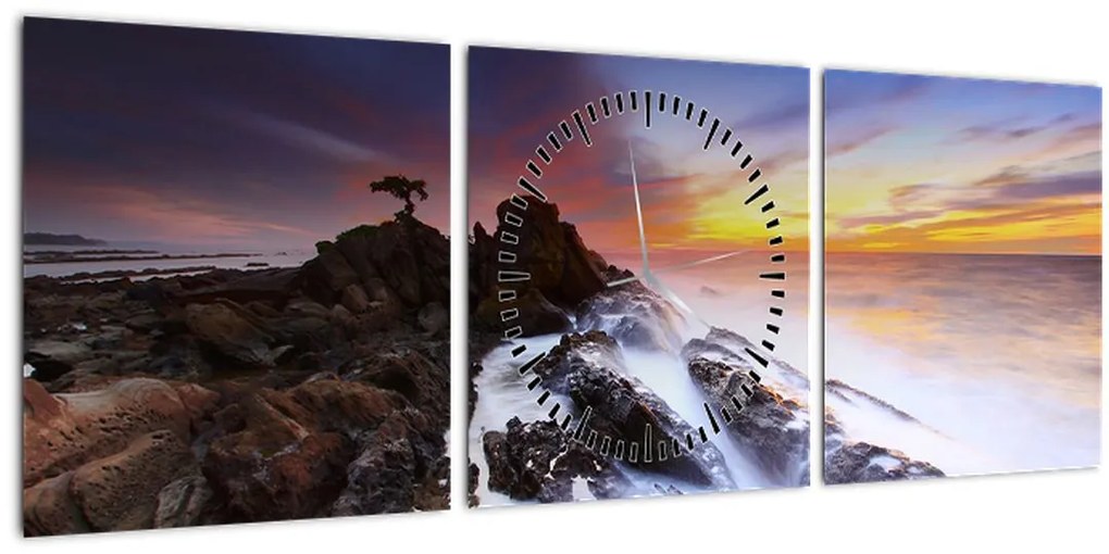 Tablou cu munți în ceață (cu ceas) (90x30 cm)