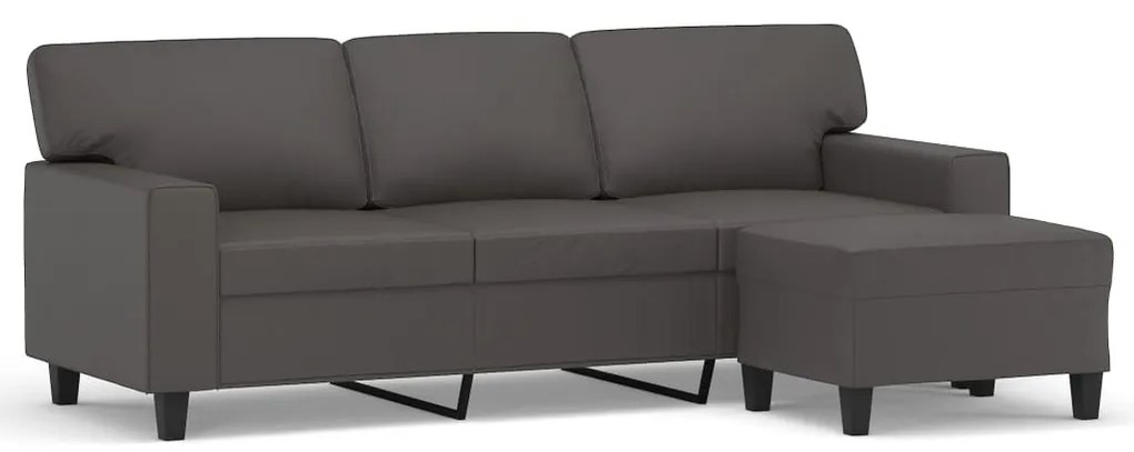 3153554 vidaXL Canapea cu 3 locuri și taburet, gri, 180 cm, piele ecologică