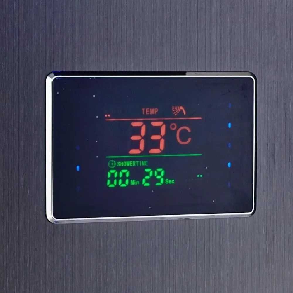 RESIGILAT- Panel de duș, afișaj digital, lumină LED, hidromasaj, cap de duș Ploaie, Cascadă, duș de mână, hidromasaj, negru, SS07