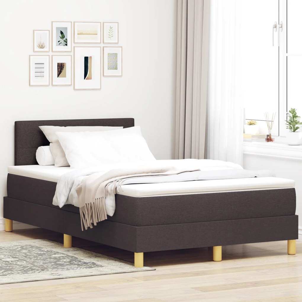 vidaXL Pat cu arcuri cu saltea Maro închis 120 x 200 cm țesătură