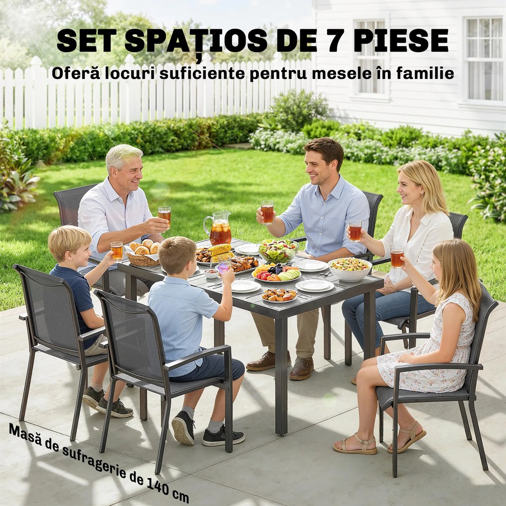 Outsunny Set Mese de Exterior cu Scaune Stivuibile, Gri | Aosom Romania