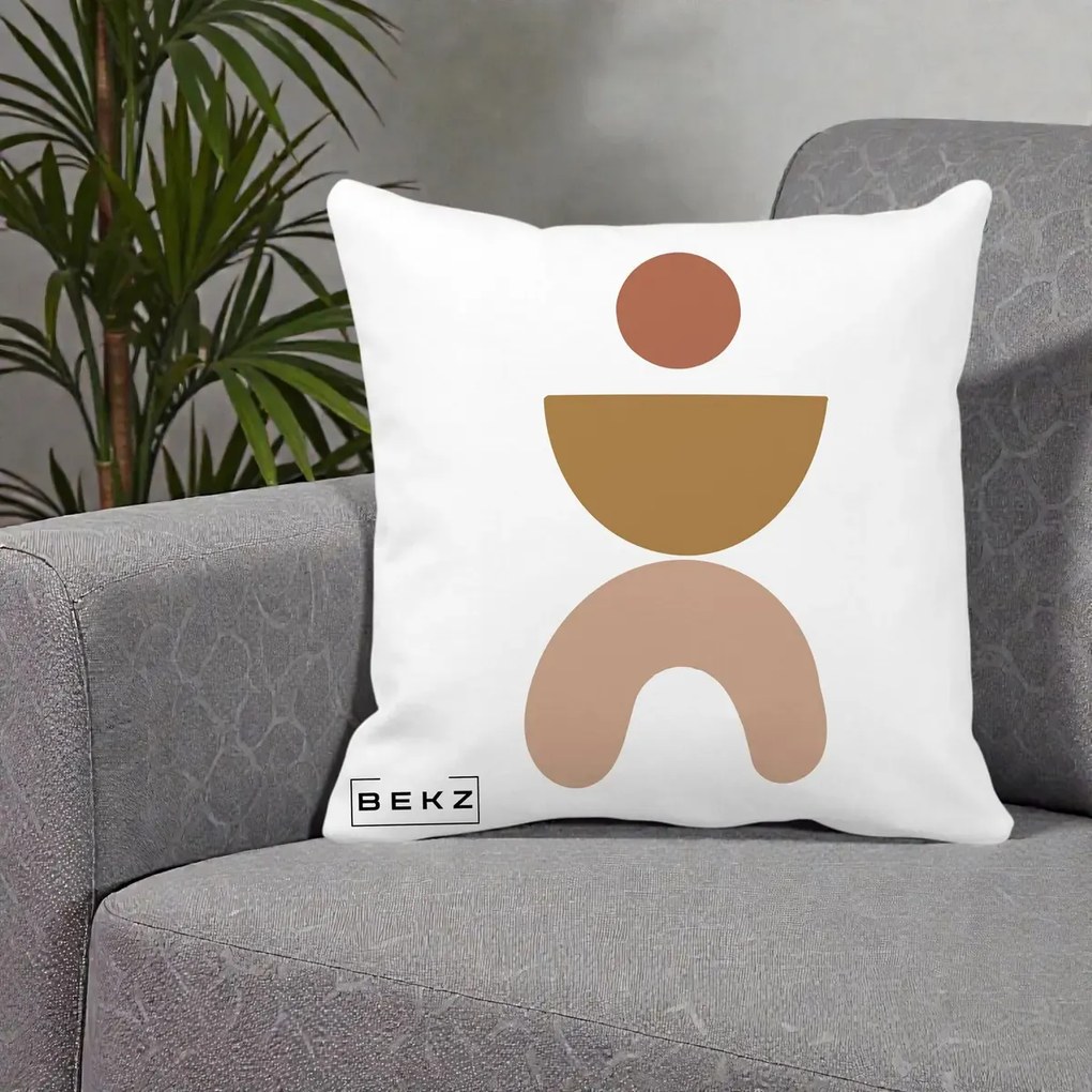Perna Decorativa Geometric Boho Disc si Arc, 40x40 cm, Alba Mata, Husa Detasabila, Perna Inclusa, BEKZ®