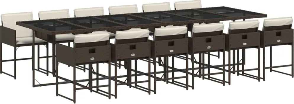 vidaXL Set mobilier de grădină, 13 piese, maro, cu perne, poliratan