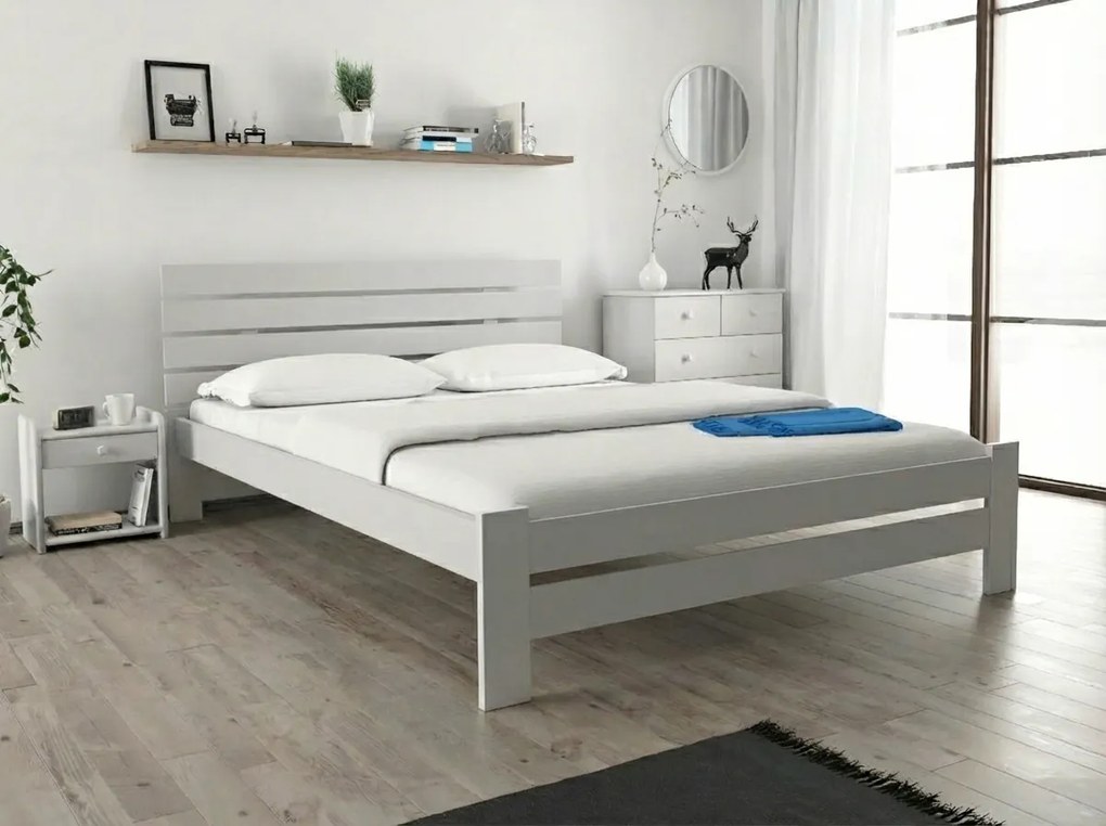 Pat inaltat PARIS 160x200 cm, alb Saltele: Cu saltele Coco Maxi 20 cm, Somiera pat: Cu lamele drepte