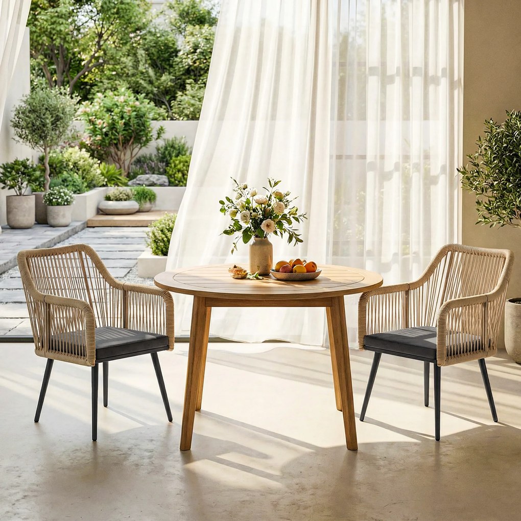 Outsunny Set 2 Scaune de Grădină din Ratan PE cu Perne Moi Lavabile și Brațe, Scaune pentru Dining Exterior din Oțel, pentru Terasă, Balcon, Grădină, Exterior, 54x65x80cm, Gri Închis | Aosom Romania