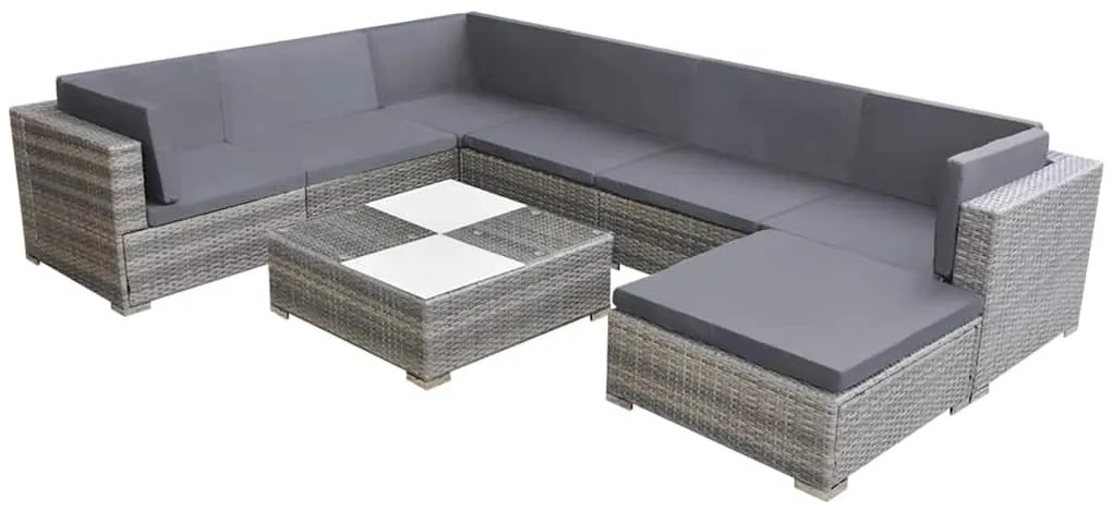vidaXL Set mobilier de grădină cu perne, 8 piese, gri, poliratan