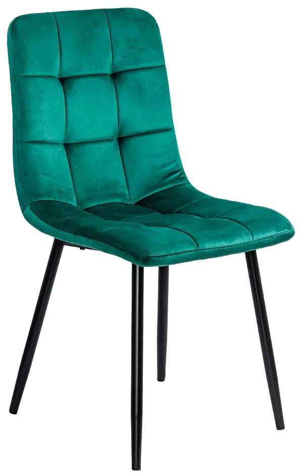 Scaun de dining BUC 211 din catifea verde, cu picioare metalice negre