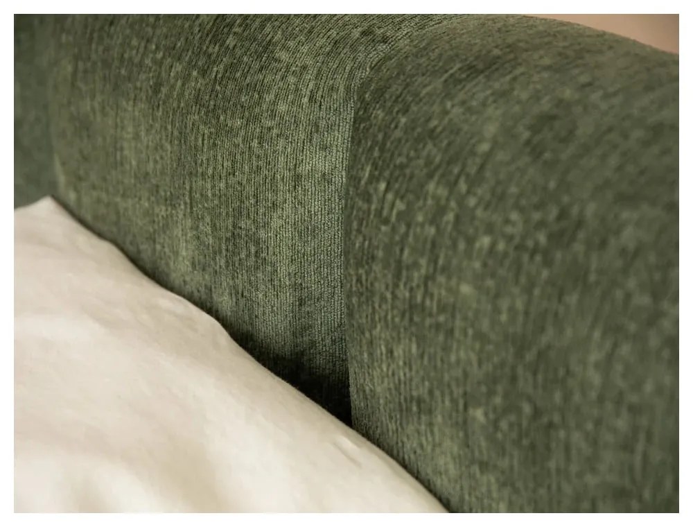 Pat matrimonial verde tapițat cu spațiu de depozitare cu somieră 180x200 cm Lupine – Micadoni Home