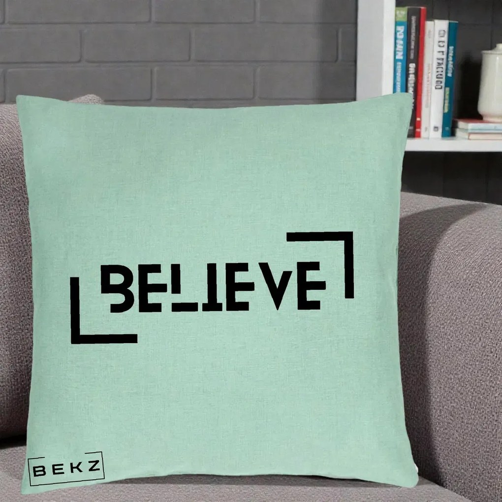 Perna Decorativa Believe Minimalist, 40x40 cm, Verde Menta, Husa Detasabila, Perna Inclusa, BEKZ®