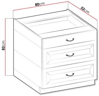 Dulap inferior de bucătărie cu sertare Vintageline 80 D 3S BB (Alb) . 1103343