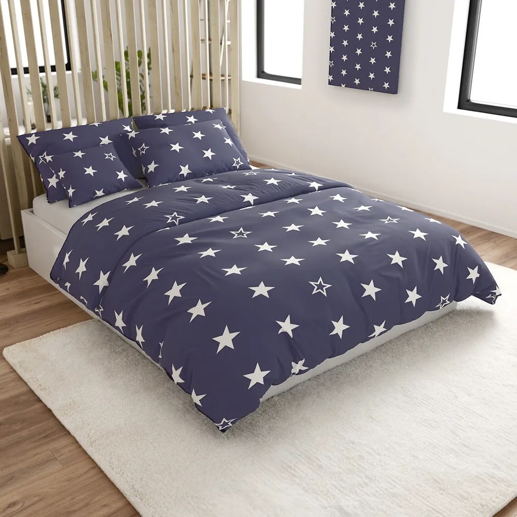 Lenjerie de pat din bumbac Culoare albastru inchis, LINE STAR