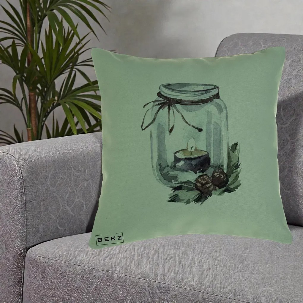 Perna Decorativa Felinar cu Lumanare si Conuri, 40x40 cm, Verde, Husa Detasabila, Perna Inclusa, BEKZ®