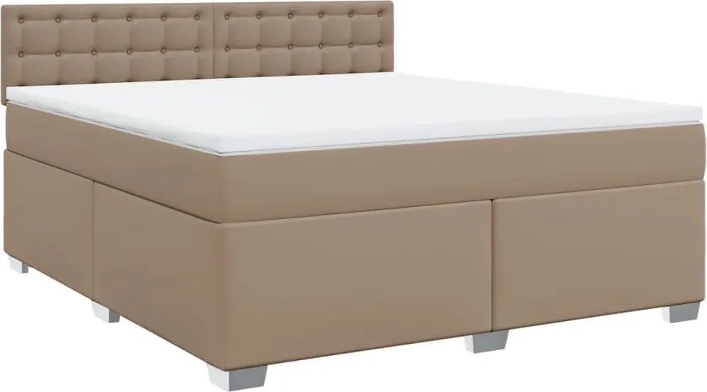 vidaXL Pat box spring cu saltea, cappuccino, 180x200cm piele ecologică